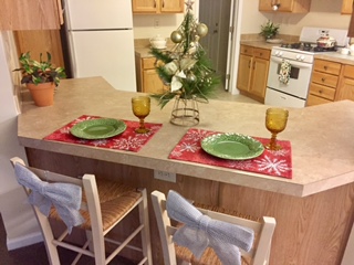 Breakfast nook decorated for the holidays