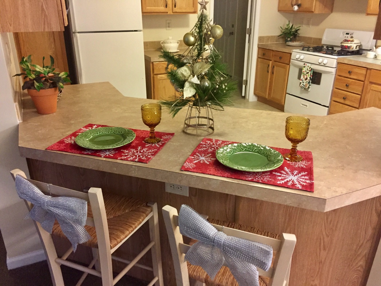 Kitchen Counter Decorated for Christmas